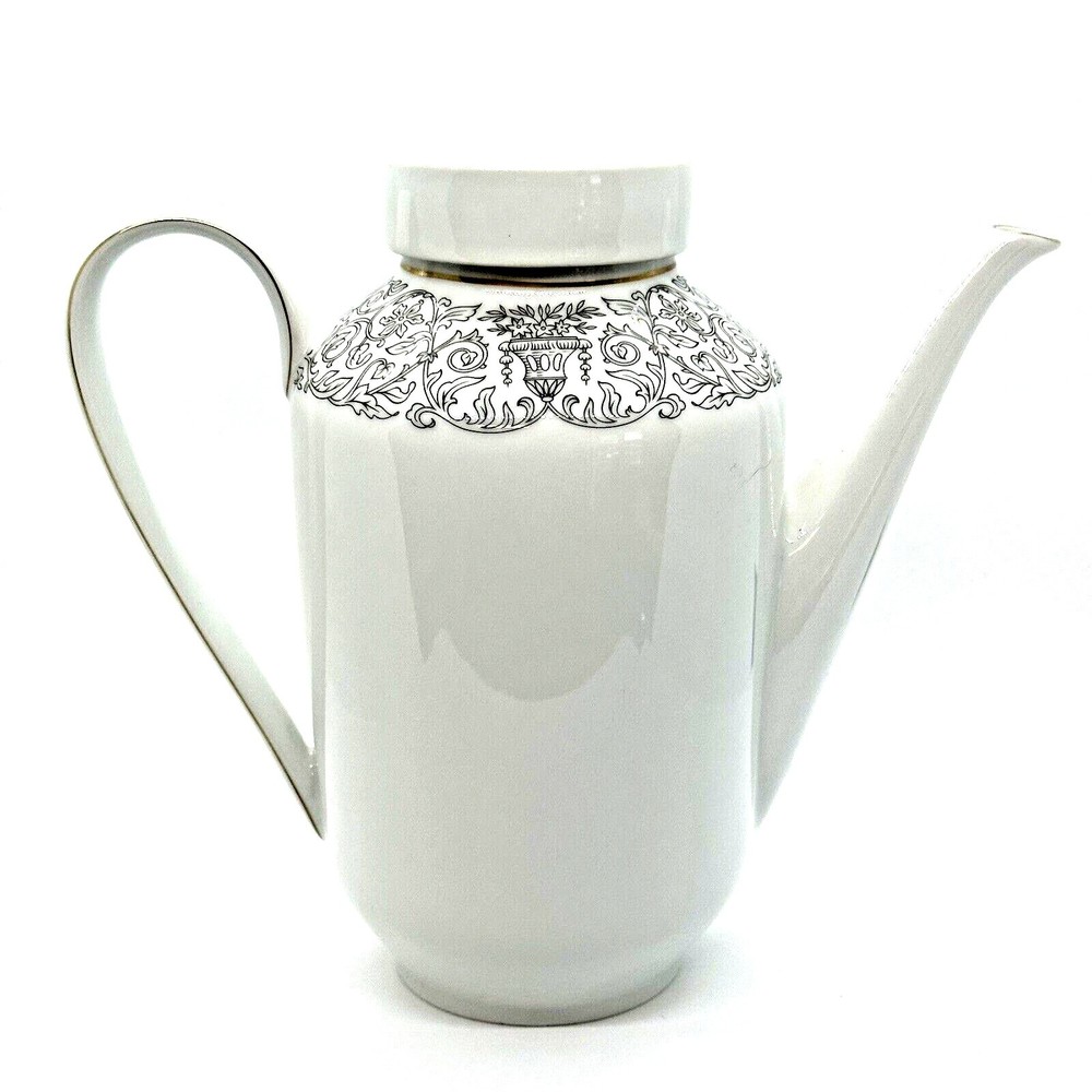 Arzberg‎ Germany Tea Pot Medici Black 3612-20 White with Black Design